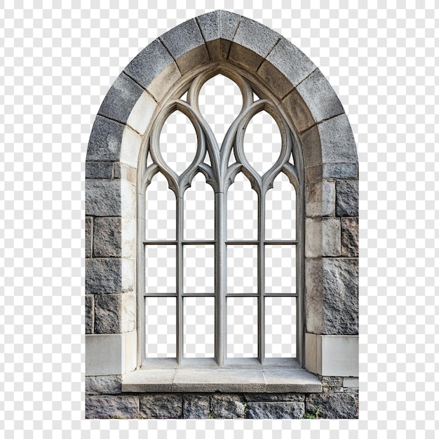 Ventana de arco gótico en pared de piedra Detalle arquitectónico medieval