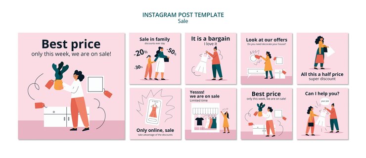 PSD gratuito ventas de diseño plano publicaciones de instagram