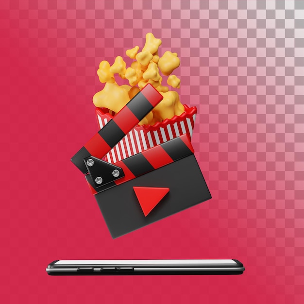 PSD gratuito ver películas desde el celular. ilustración 3d