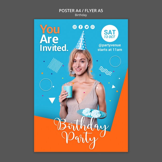 Verjaardag partij poster sjabloon