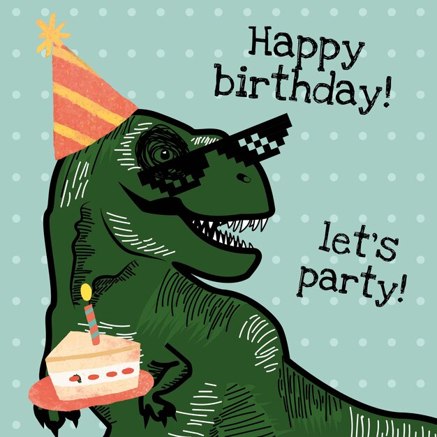 Verjaardagsuitnodiging voor kinderen psd met dinosaurus met een taartillustratie