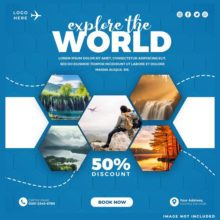 Gratis PSD verken de wereld reizen sociale media sjabloon