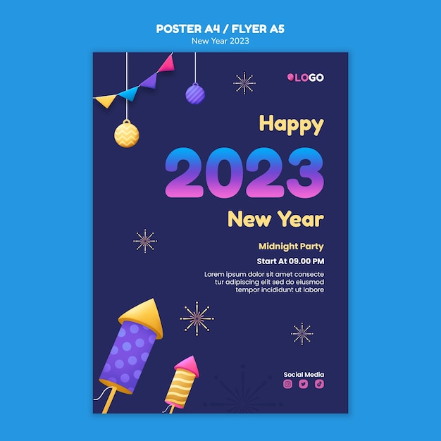 Gratis PSD verloop nieuwjaar 2023 postersjabloon