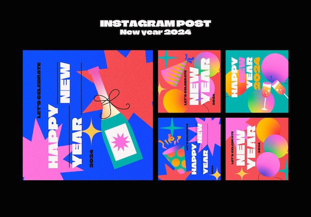 Gratis PSD verloop nieuwjaarsviering instagram-berichten