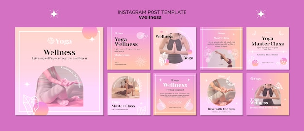 Gratis PSD verloop wellness instagram posts collectie met glanzende sterren