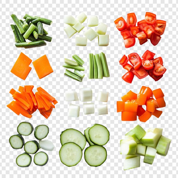 Verscheiden gehakte groenten Een kleurrijke culinaire collage