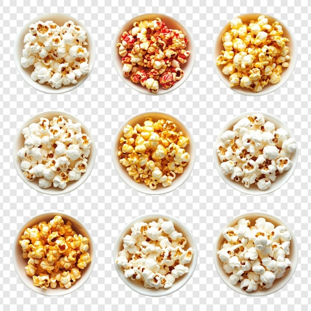 Verschillende smaken van popcorn in schalen