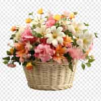 Gratis PSD verse aantrekkelijke bloemen in rieten mand geïsoleerd op transparante achtergrond