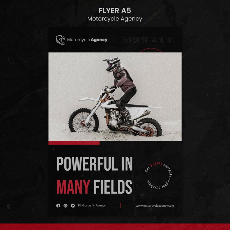 PSD Gratis vertical flyer template for motorcycle agency with male rider