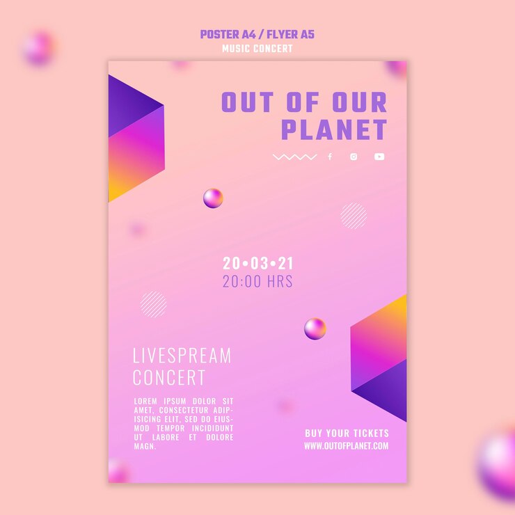 PSD Gratis vertical flyer template of out of our planet music concert