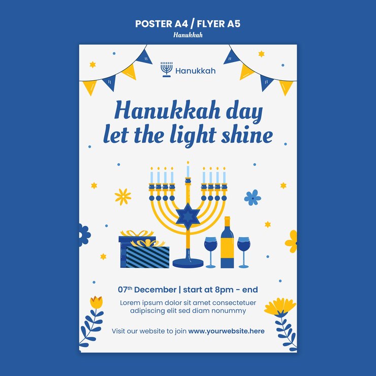 PSD Gratis vertical poster template for hanukkah jewish celebration