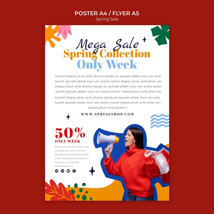 PSD Gratis vertical poster template for spring sale with flowers