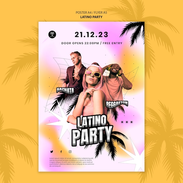 PSD gratuito vertical poster template for tropical latino themed party