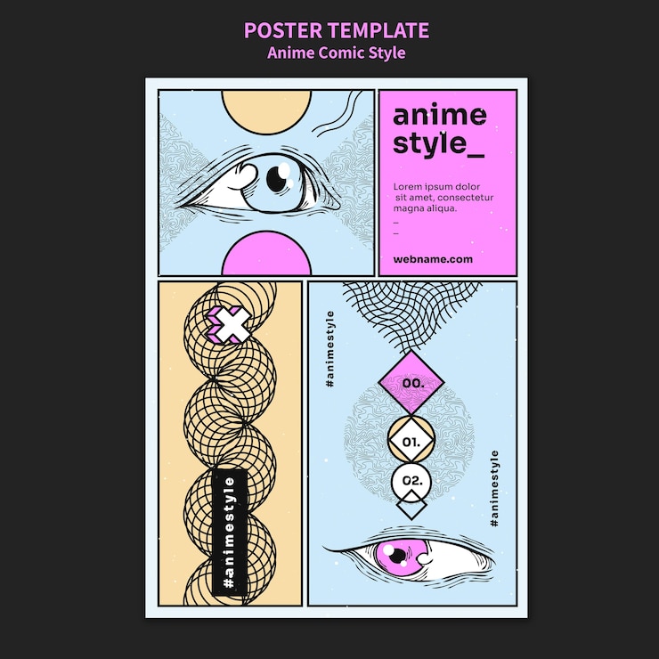PSD Gratis vertical poster template in anime comic style