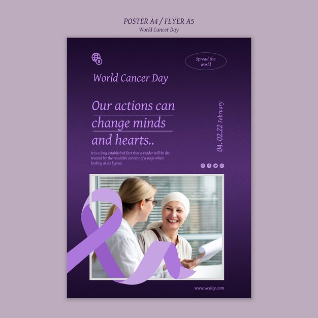 Verticale afdruksjabloon voor Wereldkankerdag met paarse details