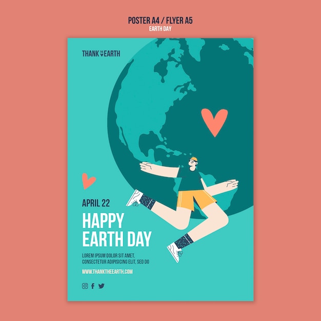 Gratis PSD verticale flyer-sjabloon voor de dag van de aarde met mensen en planeet