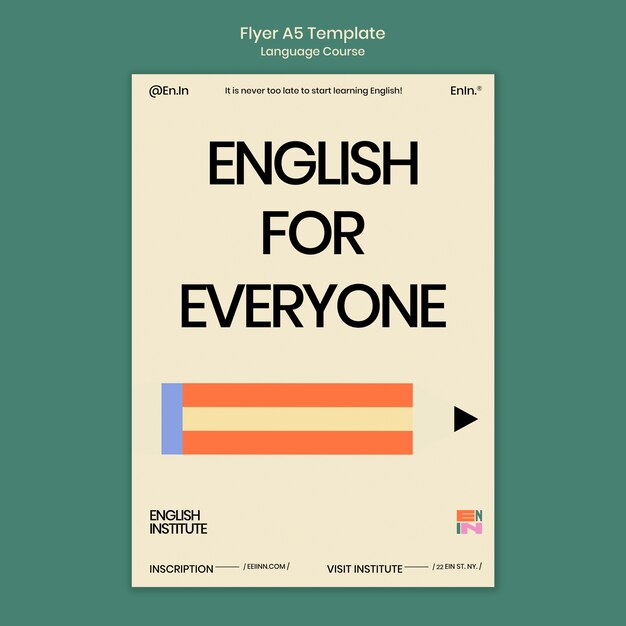 Verticale flyer-sjabloon voor Engelse taalcursussen in retrostijl