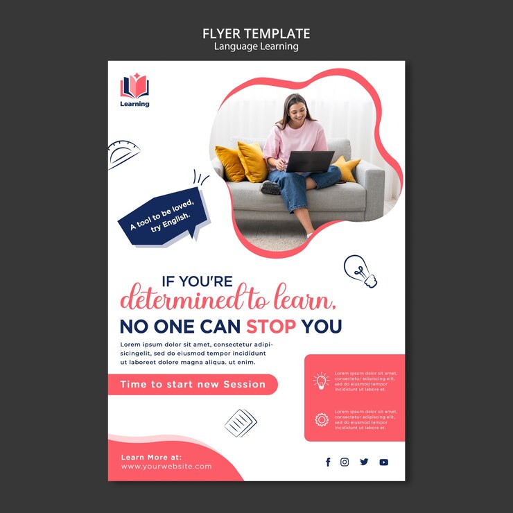 Gratis PSD verticale flyer voor taallessen met abstract ontwerp