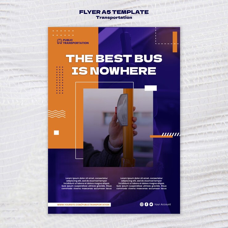 Gratis PSD verticale foldersjabloon voor openbaar busvervoer met stippenontwerp