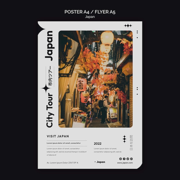 Gratis PSD verticale poster met japanse stadstour