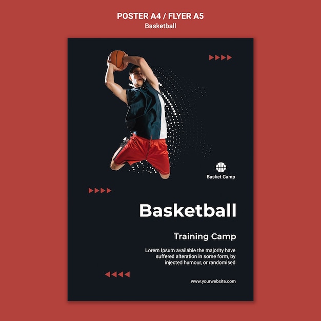 Verticale poster sjabloon voor basketbal trainingskamp