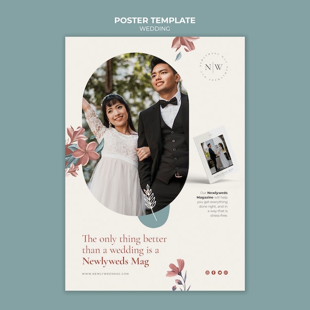 Gratis PSD verticale poster sjabloon voor bloemenhuwelijk
