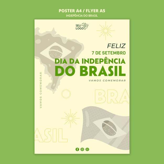 Verticale poster sjabloon voor de viering van de onafhankelijkheidsdag van brazilië