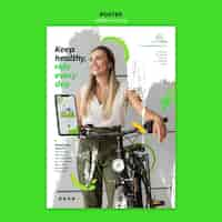 Gratis PSD verticale poster sjabloon voor groen fietsen