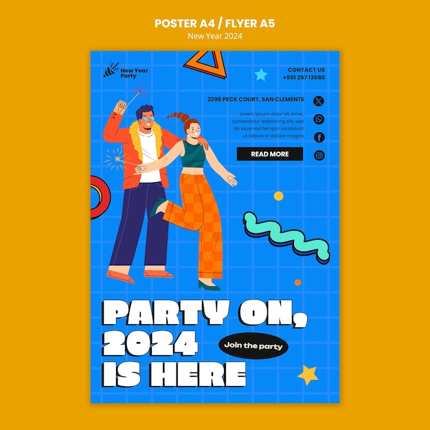 Gratis PSD verticale poster sjabloon voor nieuwjaar 2024 feestviering