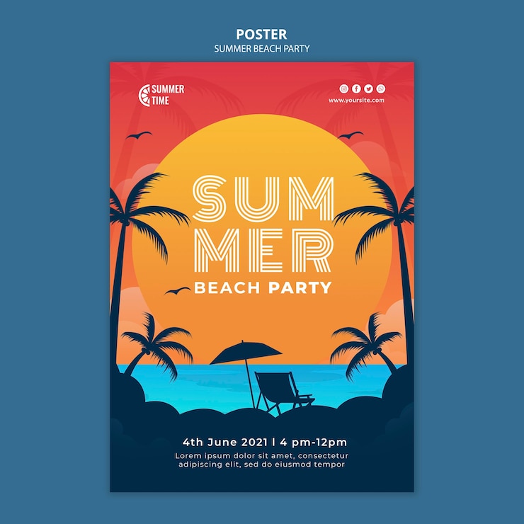 Gratis PSD verticale poster sjabloon voor zomer strandfeest