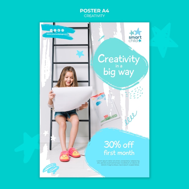 Gratis PSD verticale poster voor creatieve kinderen die plezier hebben