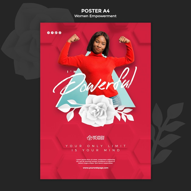 Gratis PSD verticale poster voor empowerment van vrouwen met bemoedigend woord
