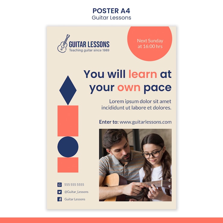 Gratis PSD verticale poster voor gitaarlessen