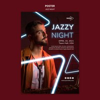 Verticale poster voor neon jazz night-evenement