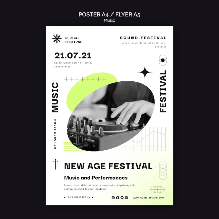 Gratis PSD verticale poster voor new age muziekfestival