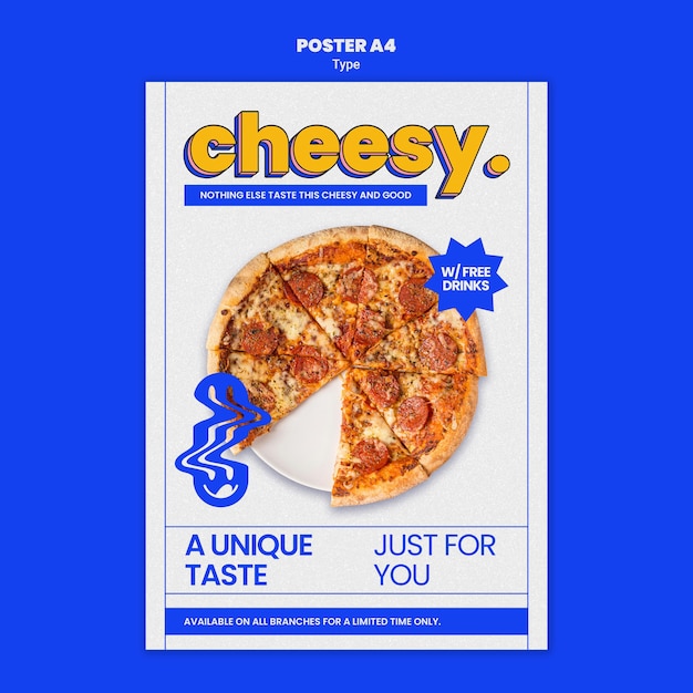 Verticale poster voor nieuwe kaasachtige pizzasmaak