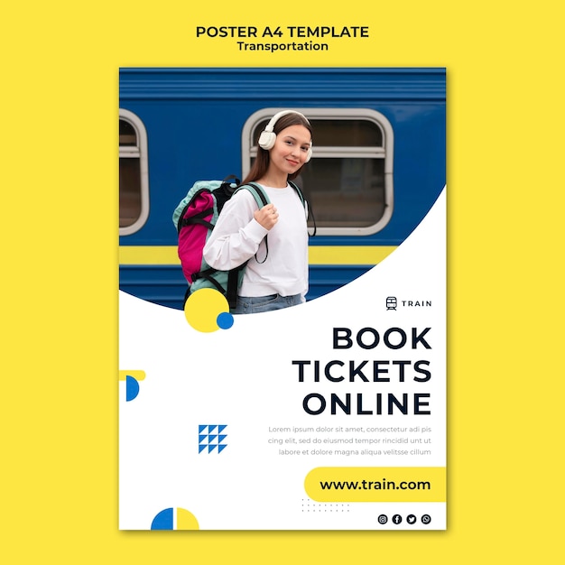 Gratis PSD verticale poster voor openbaar vervoer per trein met vrouw