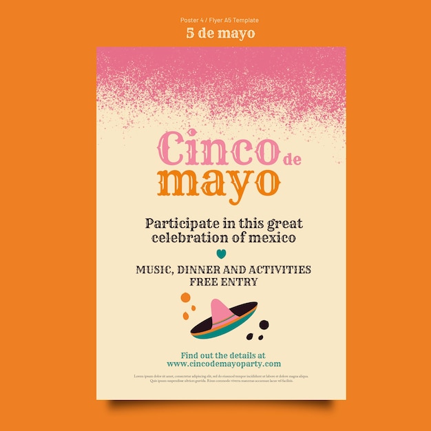 Gratis PSD verticale postersjabloon voor de viering van cinco de mayo