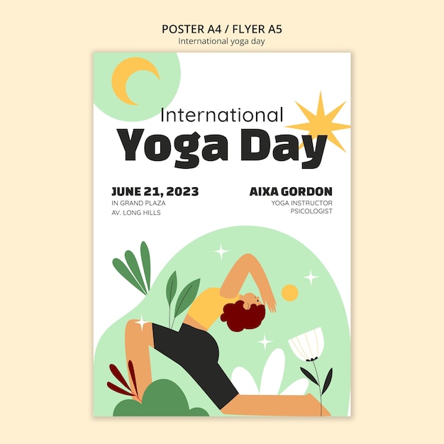 Gratis PSD verticale postersjabloon voor de viering van de internationale yogadag