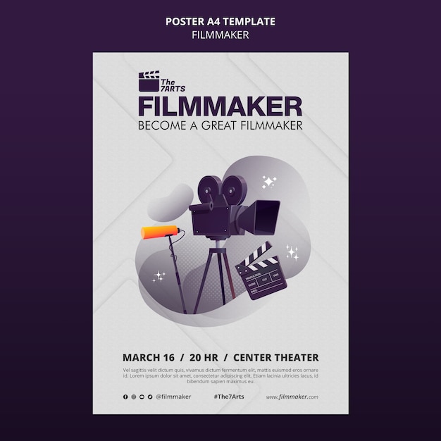Gratis PSD verticale postersjabloon voor filmmakerscursussen met apparatuur