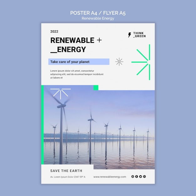 Gratis PSD verticale postersjabloon voor hernieuwbare en duurzame energie