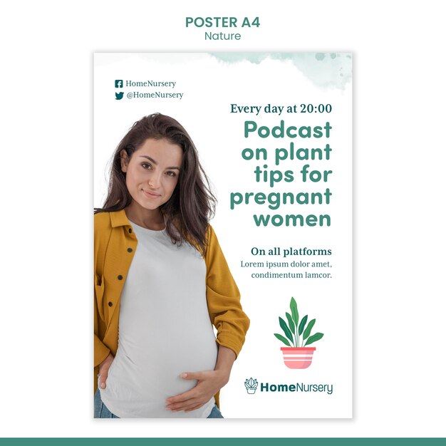 Verticale postersjabloon voor kamerplantenverzorging met vrouw