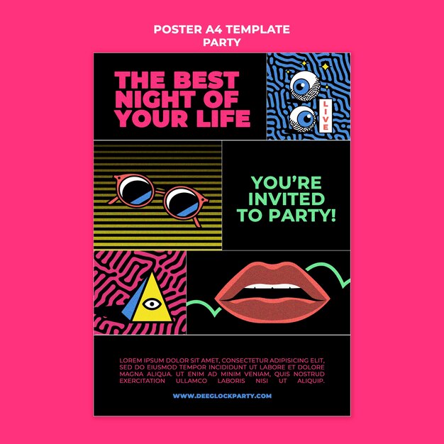 Verticale postersjabloon voor nachtfeest in retrostijl