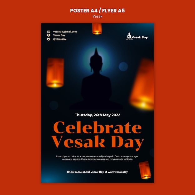 Gratis PSD verticale postersjabloon voor vesak-dag