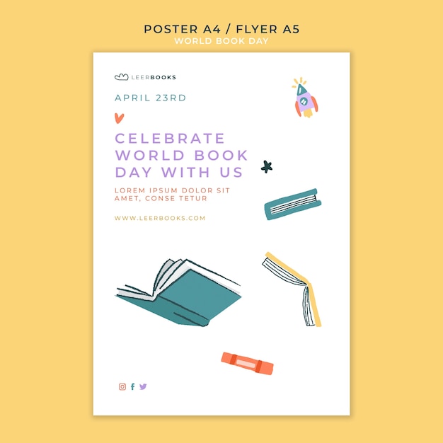 Gratis PSD verticale postersjabloon voor wereldboekendag