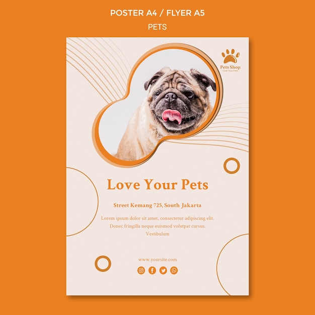 Gratis PSD verticale sjabloon folder voor dierenwinkel met hond