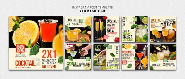 Gratis PSD verzameling instagram-berichten voor cocktailbar