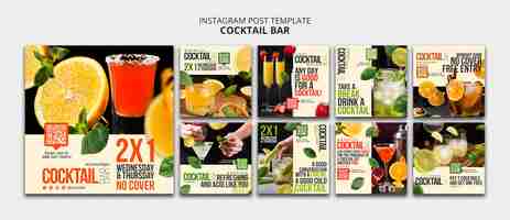 Gratis PSD verzameling instagram-berichten voor cocktailbar