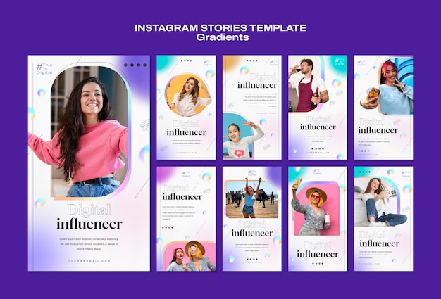 Gratis PSD verzameling instagram-verhalen in verlooptoon