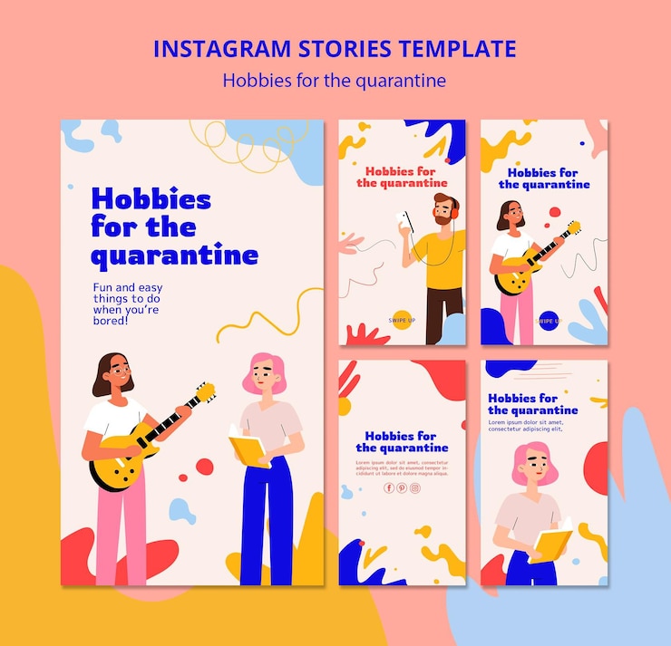 Gratis PSD verzameling instagram-verhalen voor hobby's tijdens quarantaine